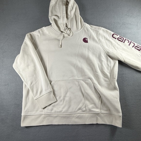 Carhartt Tops - Carhartt Clarksburg Spellout Hoodie Sweatshirt Womens 2X Relaxed Cream Maroon